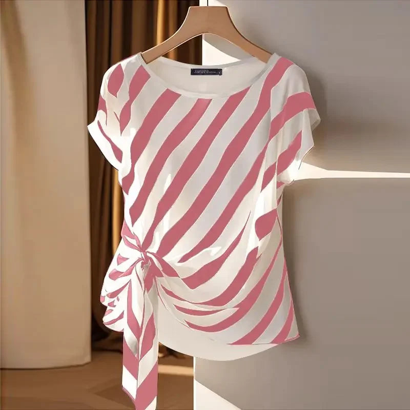 Striped Printed Loose Belted Tunic Top - Palm and Thread