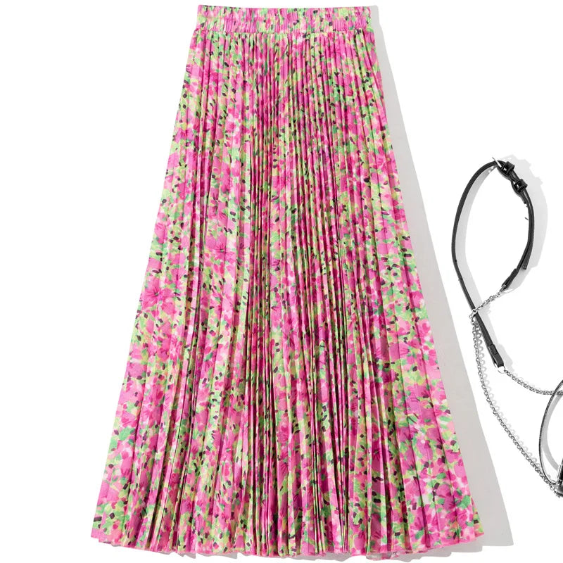 Printed pleated half mid length skirt - Palm and Thread