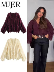 Ruffle Semi Sheer Blouse - Palm and Thread