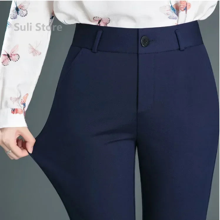 Casual Button Elastic Mid Waist Straight Trouser - Palm and Thread