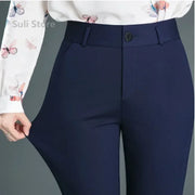 Casual Button Elastic Mid Waist Straight Trouser - Palm and Thread