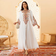Elegant Long Sleeve V-neck Embroidery Abaya - Palm and Thread