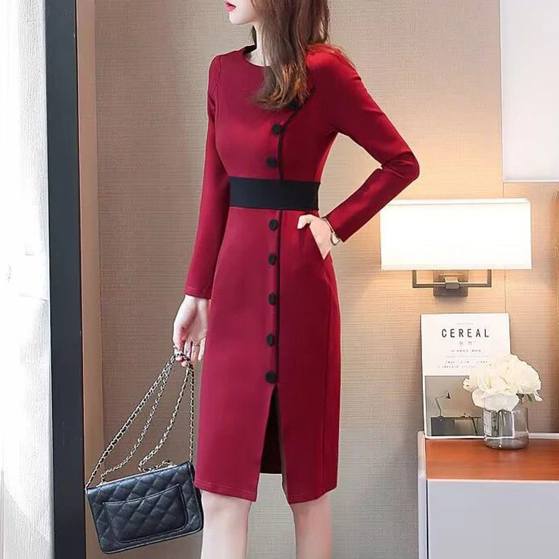 Fashion Contrast Color Elegant Slim Midi Dress - Palm and Thread