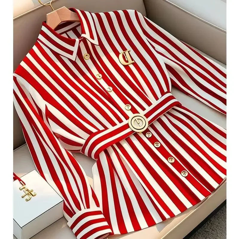 French High-end Red Stripe Blouse - Palm and Thread