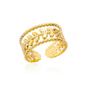 White Zircon Flower Leaf Shape Stainless Steel Ring - Palm and Thread
