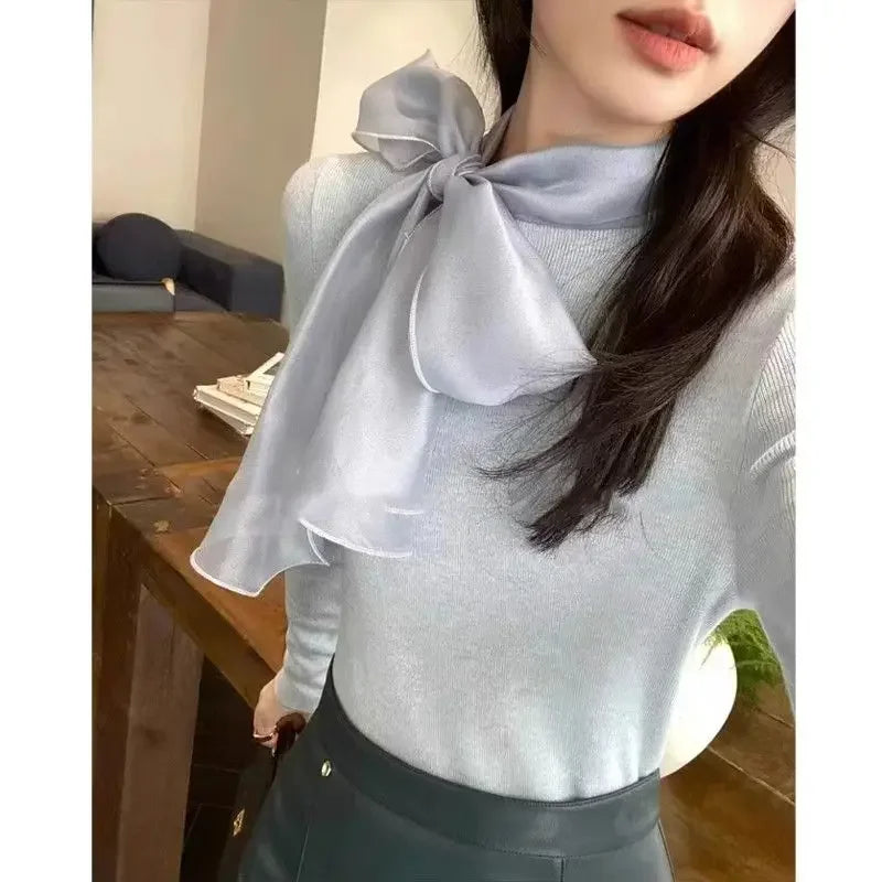 Temperament Bow Tie Long Sleeve Knitted Top - Palm and Thread