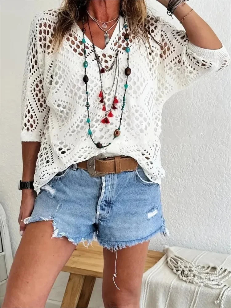 Hollow Out Knitted Sweater - Palm and Thread
