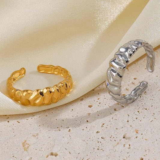 Vintage Irregular Stainless Steel Ring - Palm and Thread