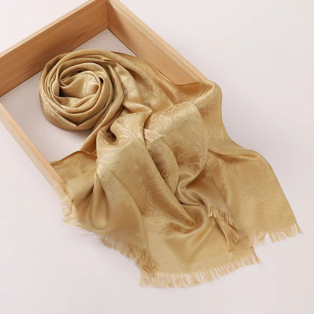 New Jacquard Satin Silk Hijab Scarf - Palm and Thread