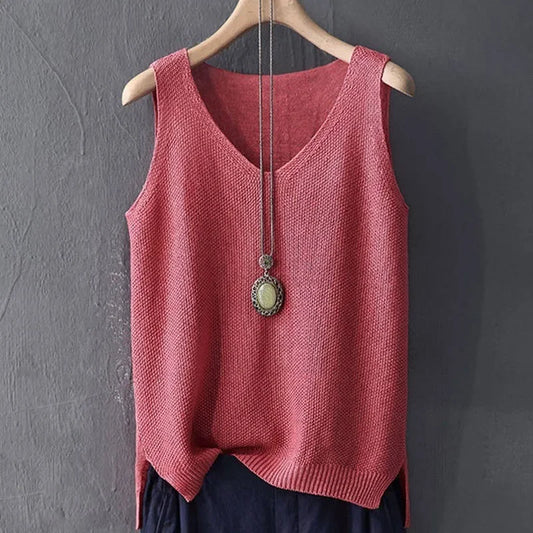 Sleeveless Knitted V-neck Blouse - Palm and Thread