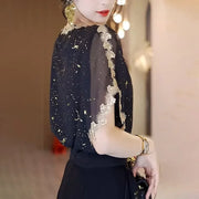 Elegant Thin Casual All-match Black Sheer Blouse - Palm and Thread