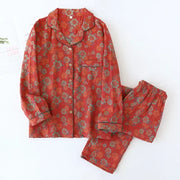 Long-sleeved trousers two-piece cotton crepe flower leaves Pajama set - Palm and Thread