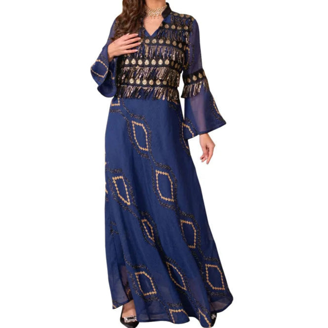 Sequins Embroidery Maxi Dress Abaya - Palm and Thread