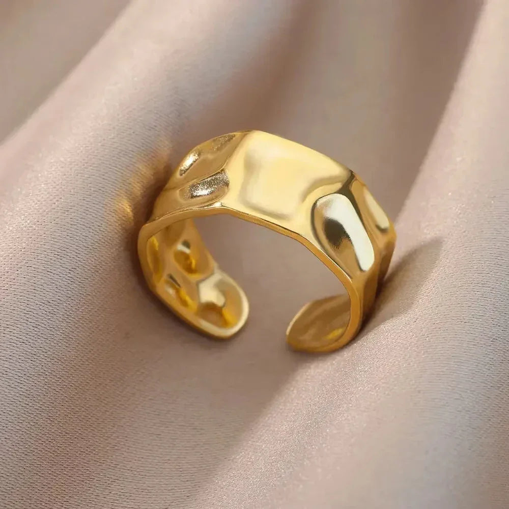 Stainless Steel Chunky Wide Ring - Palm and Thread