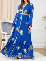 Iron V-Neck Button Dress Abaya - Palm and Thread