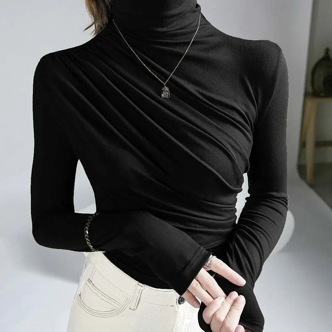Pleated High Neck Blouse - Palm and Thread