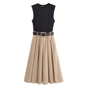 Belt Pleated Midi Dress - Palm and Thread