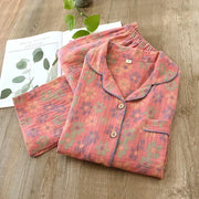 Long-sleeved trousers two-piece cotton crepe flower leaves Pajama set - Palm and Thread