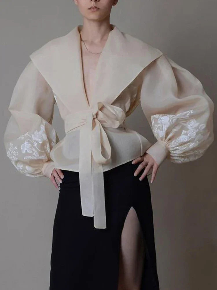 Colorblock Patchwork Lace Up Shirt - Palm and Thread