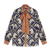 Check Equestrian Print Silk Shirt - Palm and Thread