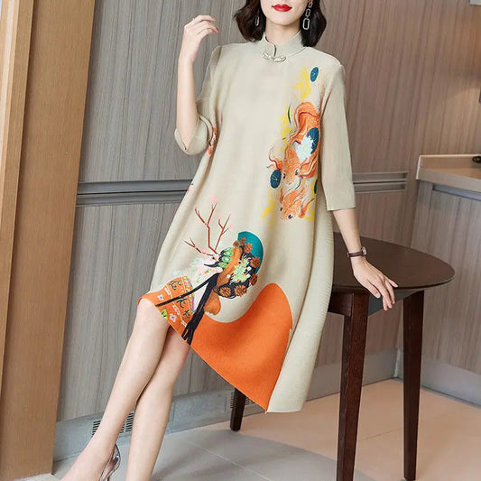 Loose Mid length Printed Dress - Palm and Thread