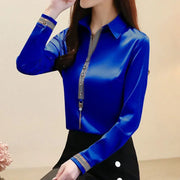 Turn-Down Collar Patchwork Blouse - Palm and Thread
