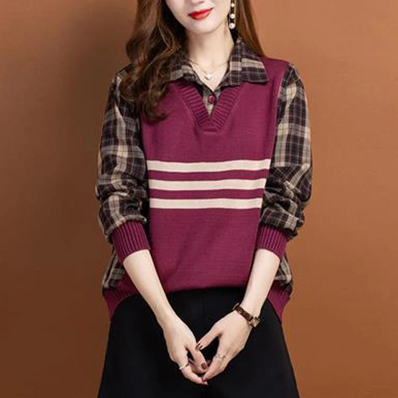 Vintage Plaid Print Striped Patchwork Blouse - Palm and Thread