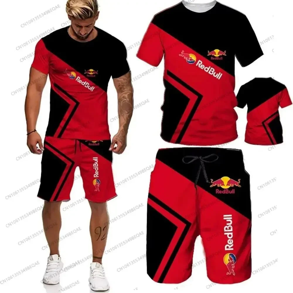 Red Bull Brand 3D Printed T-shirt Shorts Set - Palm and Thread