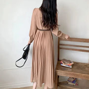 Solid V-Neck Long Sleeve Dress - Palm and Thread
