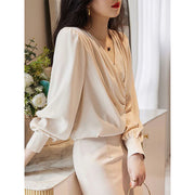 Satin Elegant Ruffled Blouse - Palm and Thread
