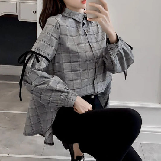 Plaid Print Bow Chic Blouse - Palm and Thread