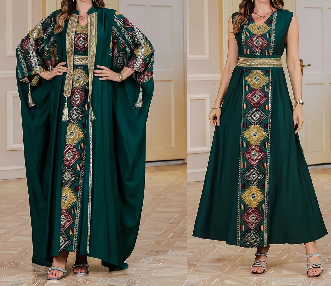 Embroidery Open Abaya Vestidos Cardigan Robe - Palm and Thread