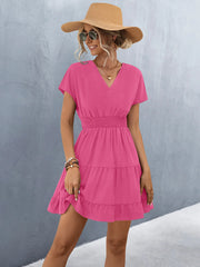 Elegant V-Neck Ruffle A-Line Dress