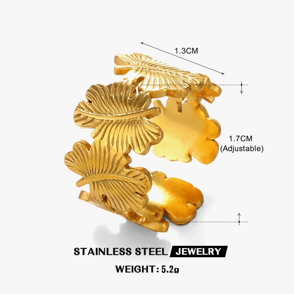 Multiple Styles Stainless Steel Geometric Texture Wide Ring - Palm and Thread