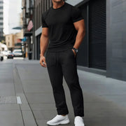 Round-Neck T-Shirt+Jacquard Pants Set - Palm and Thread