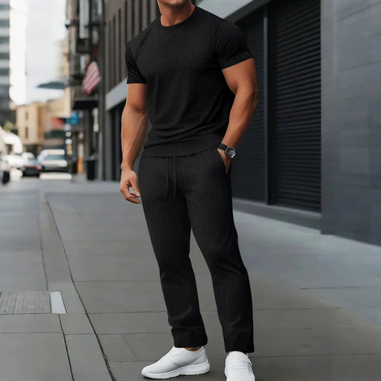 Round-Neck T-Shirt+Jacquard Pants Set - Palm and Thread