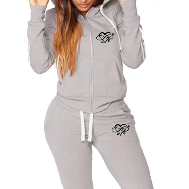 Fashion Heart Print Jogging Hooded Tracksuit Set - Palm and Thread