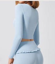 Padded Long Sleeve Crop Top & High Waist Flared Leggings