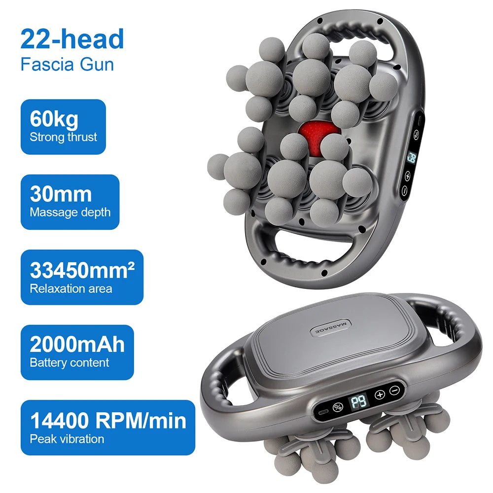 22-Head Fascia Gun High-Frequency Vibration Body Massage - Palm and Thread