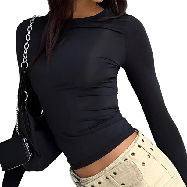 Casual Long Sleeve T-Shirt Solid Slim Fit Pullover Top - Palm and Thread