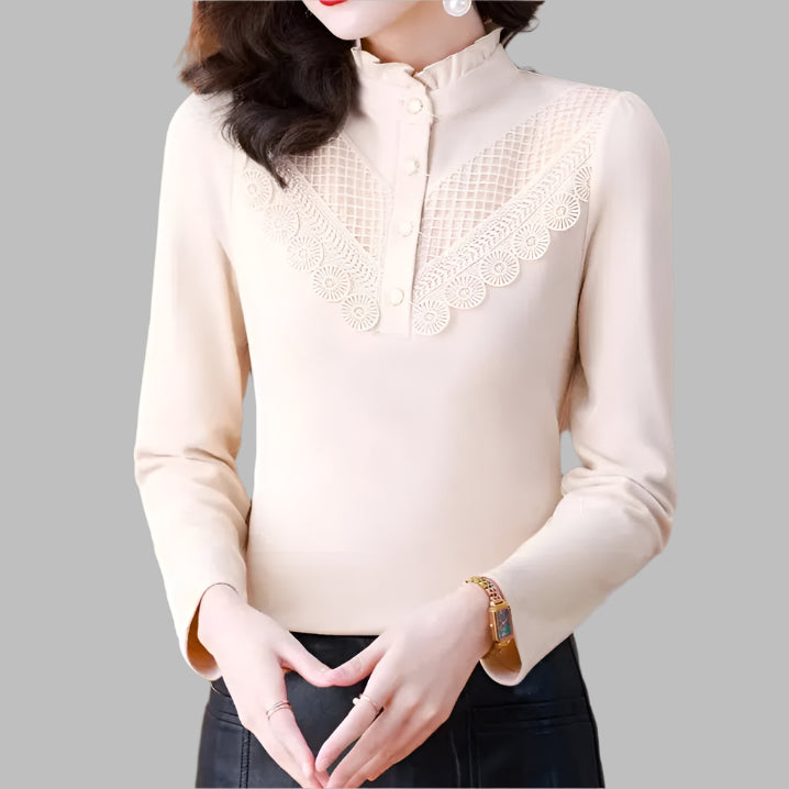 Elegant Ruffle Lace Slim Warm Long Sleeve Basic T-shirt - Palm and Thread