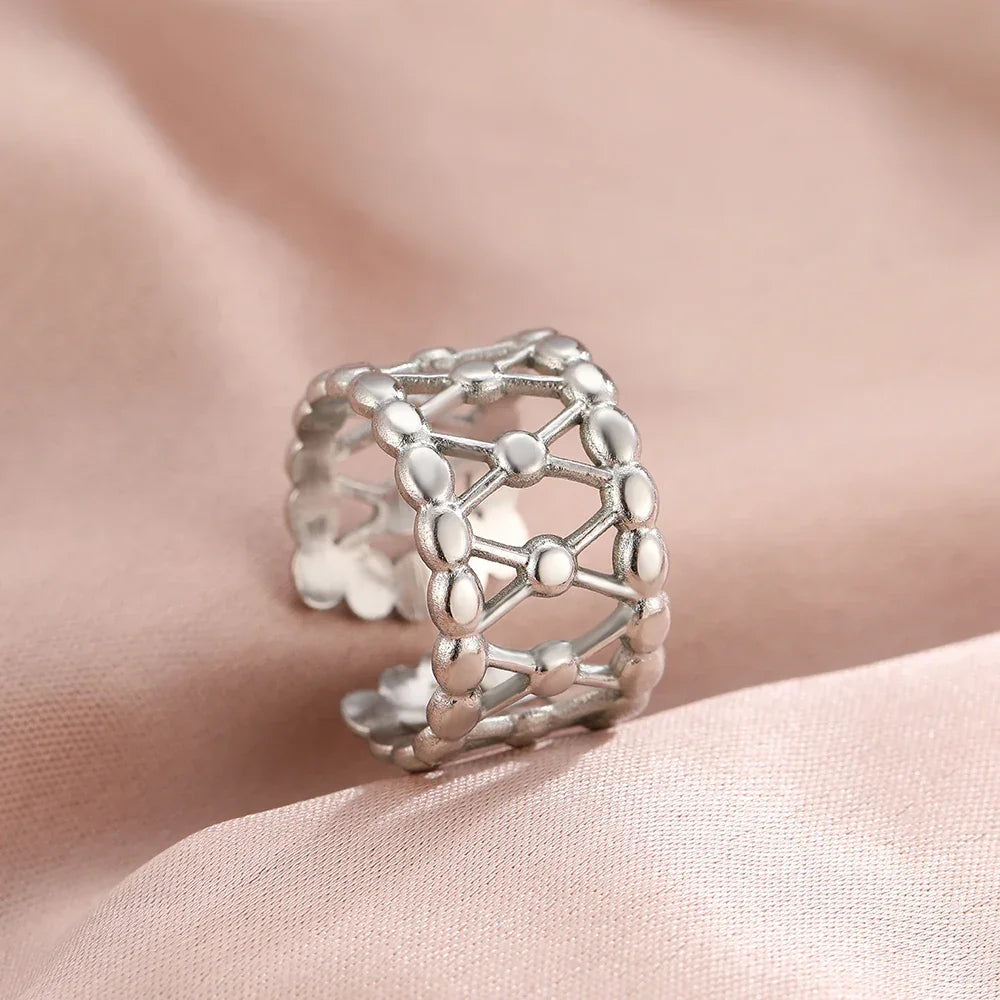 Bohemian Geometric Open Ring - Palm and Thread