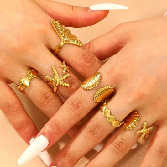Ocean Starfish Shell Open Ring - Palm and Thread