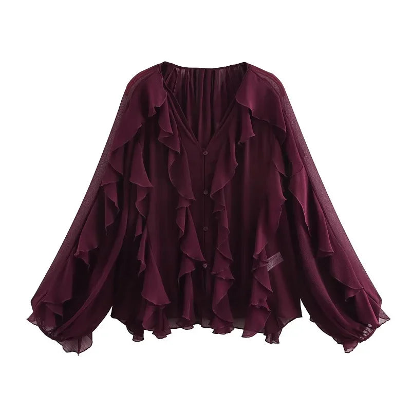 Ruffle Semi Sheer Blouse - Palm and Thread