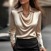 Swing Collar Draped Satin Shirt - Palm and Thread