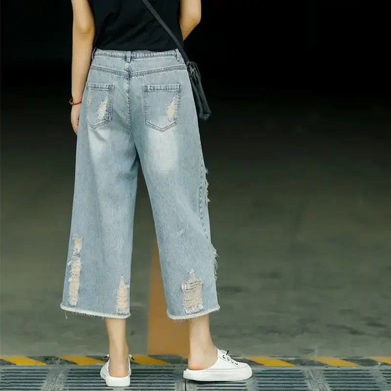 Capri Ripped Baggy Capri Jeans - Palm and Thread