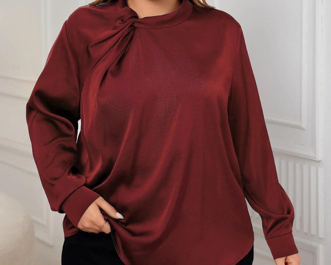 Elegant Satin Blouse Bow Neck - Palm and Thread