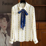 Striped Satin Chain Print Blouse - Palm and Thread