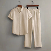 Textured Button Down Shirt and Drawstring Pant Outfit - Palm and Thread
