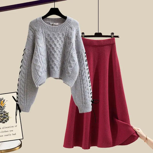 Loose Sweater High Waist Mid Length Half Skirt Matching Set - Palm and Thread